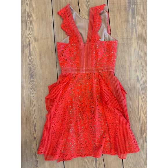 BCBGMAXAZRIA Ondina Red Orange Lace Scalloped Fit Flare Cocktail Dress Size‎ 0 - Picture 3 of 6